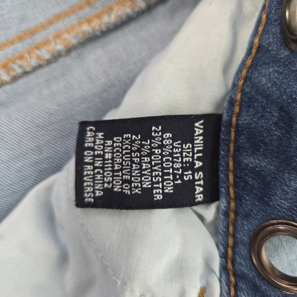 Y2K Low Rise Denim Shorts Grommet Waistband Light Wash Mini - Picture 3 of 5